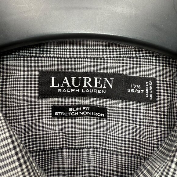 Lauren Ralph Lauren Mens 17 1/2 36/37 Gray Plaid Slim Fit Shirt Long Sleeve - Picture 3 of 8